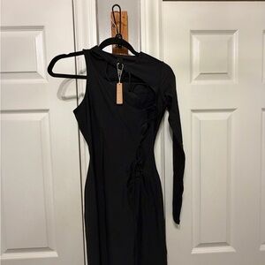 SKIMS NWT Onyx Lace-Up One-Shoulder Midi Dress